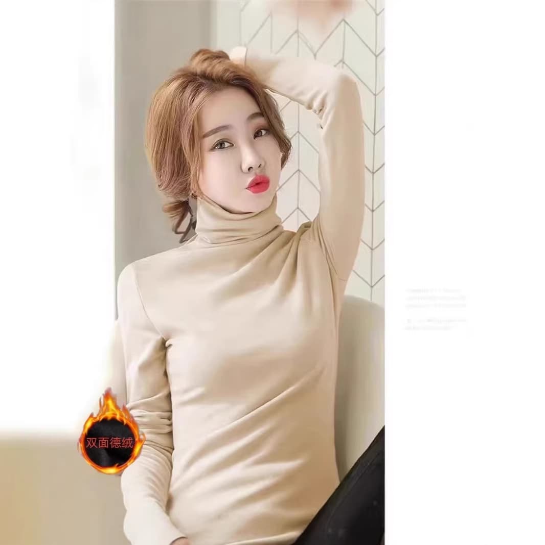 Fall/Winter Stylish Deerdown Inner Top for Students, Versatile Slim-Fitting American Fashion Base Layer, Light Mature Style Long Sleeve