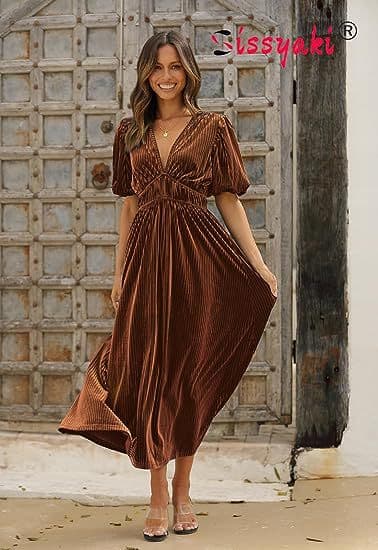 Sissyaki Women's Velvet Dress Dresses for Wedding Guests 2023 Fall Dress
