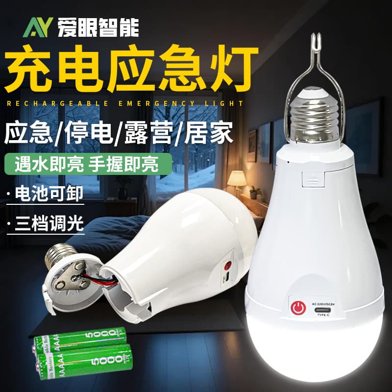 Rechargeable Light Bulb with Detachable Battery, Emergency Lighting for Power Outages, Touch to Light, Dimmable, No Wiring Needed, for Street Vending and Camping, Globe Bulb