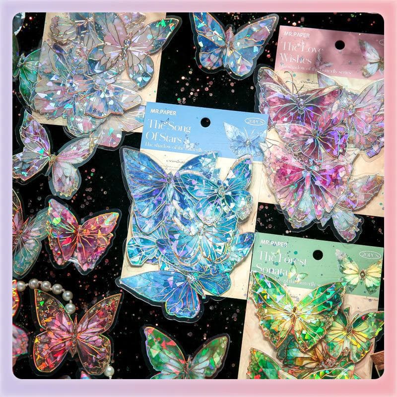 ✅Gold Foil PVC Large Sticker Pack Butterfly Trace Series Vintage Scrapbook Stickers Dreamy Journaling Supplies