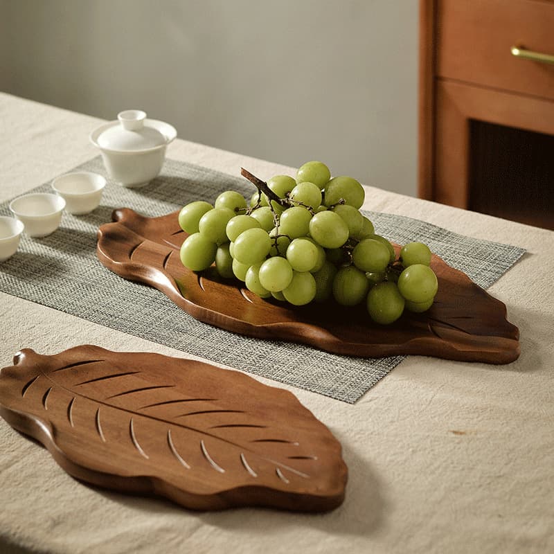 Lychee Sea Acacia Wood Tray Home Wooden Chinese Tea Tray Restaurant Baking Fruit Pastry Solid Wood Leaf Tray