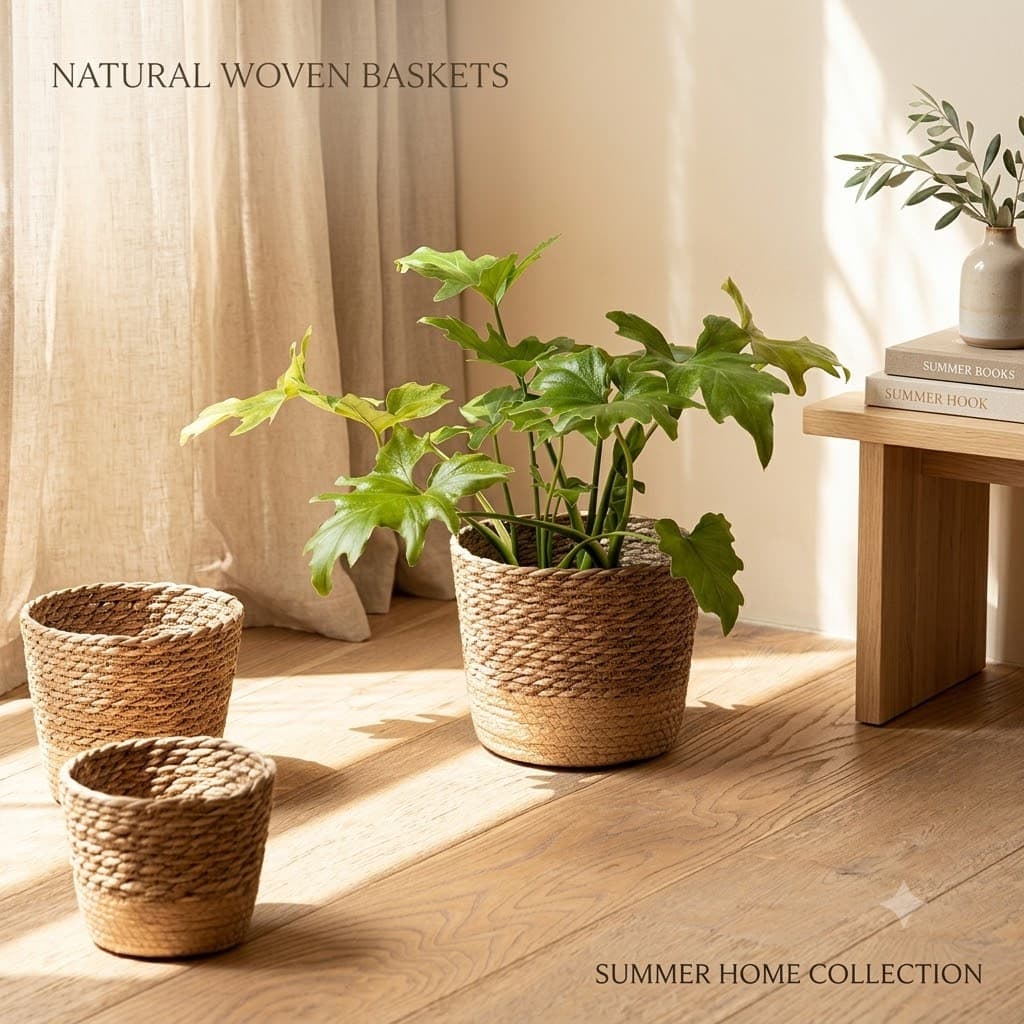 Seagrass woven flowerpot Nordic style green plant pothos storage basket rattan flower pot balcony decoration potted plant with waterproof layer