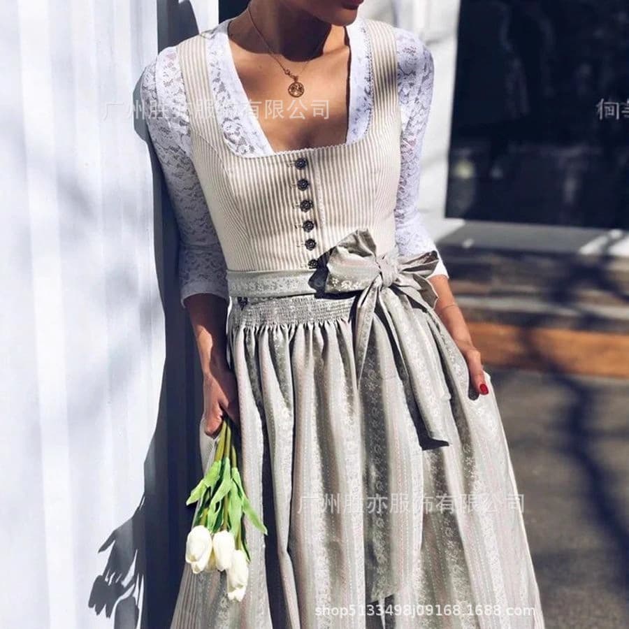 German Traditional Oktoberfest Costume Munich Beer Dress Stage Skirt Jacquard Lace Performance Outfit for Women