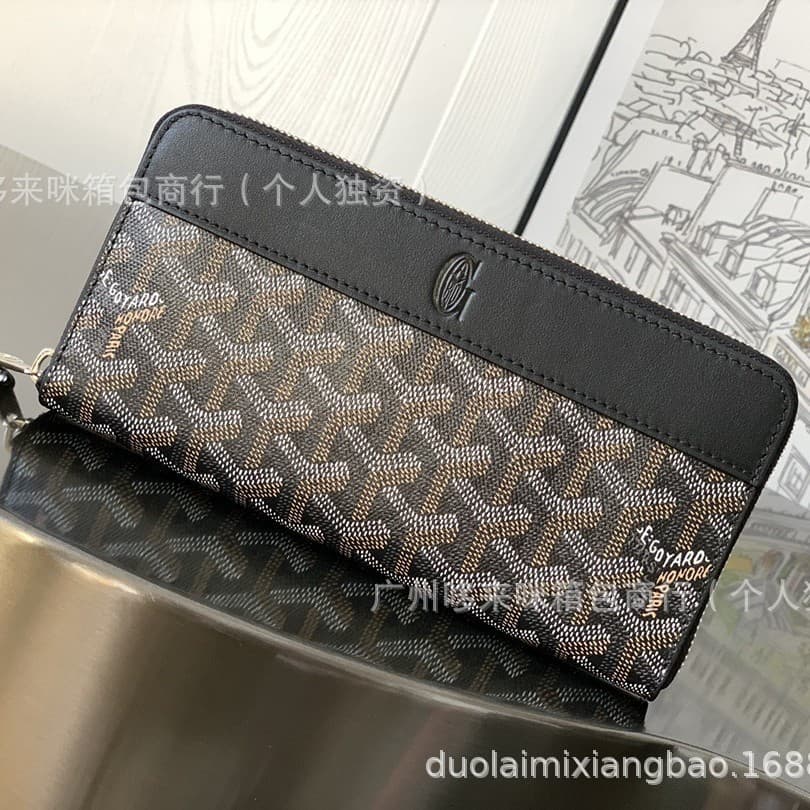 Goya Zipper Money Long Wallet Business Genuine Leather Bag Men's and Women's Dog Tooth Clutch Bag Casual Wallet