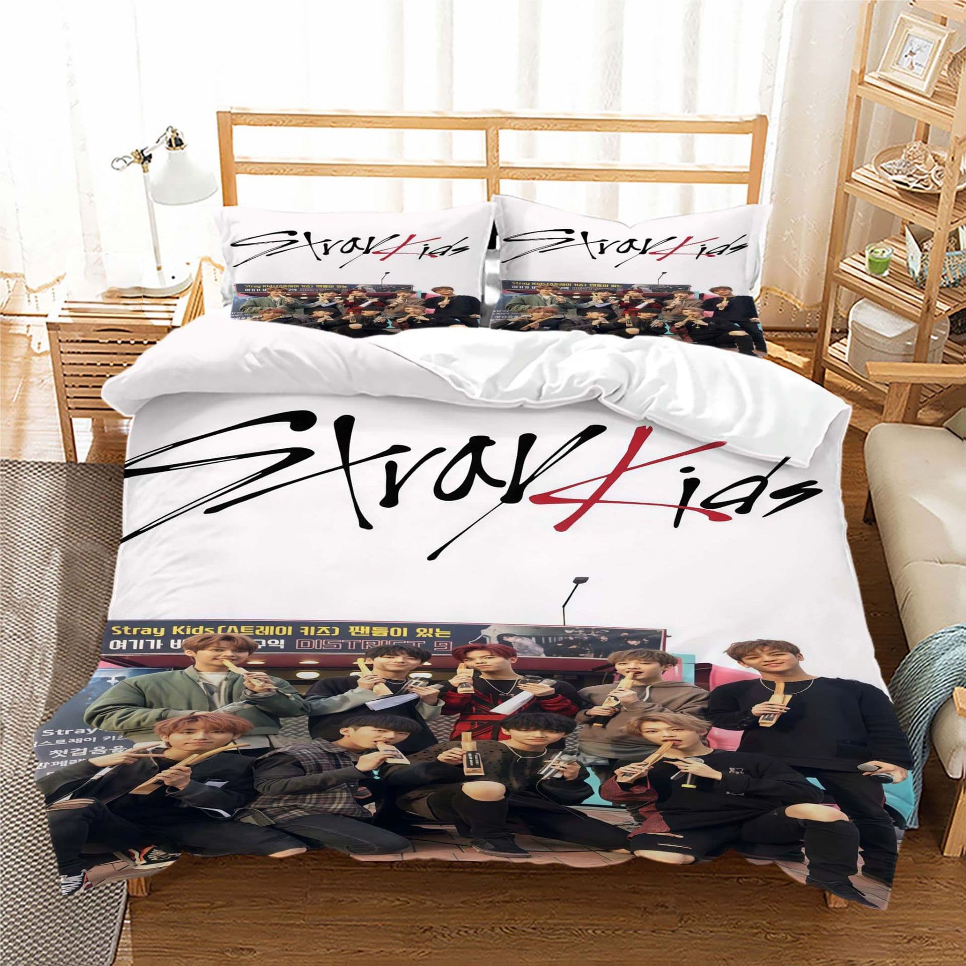 3D Digital Print Duvet Cover 3-Piece Set Cross-border Amazon Stray Kids Boy Band Series Bedding
