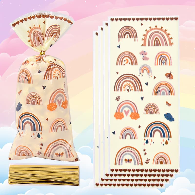 New Cross-border Cartoon Rainbow Candy Cookie Baking Snack Packaging Bag Cellophane Tie Bag