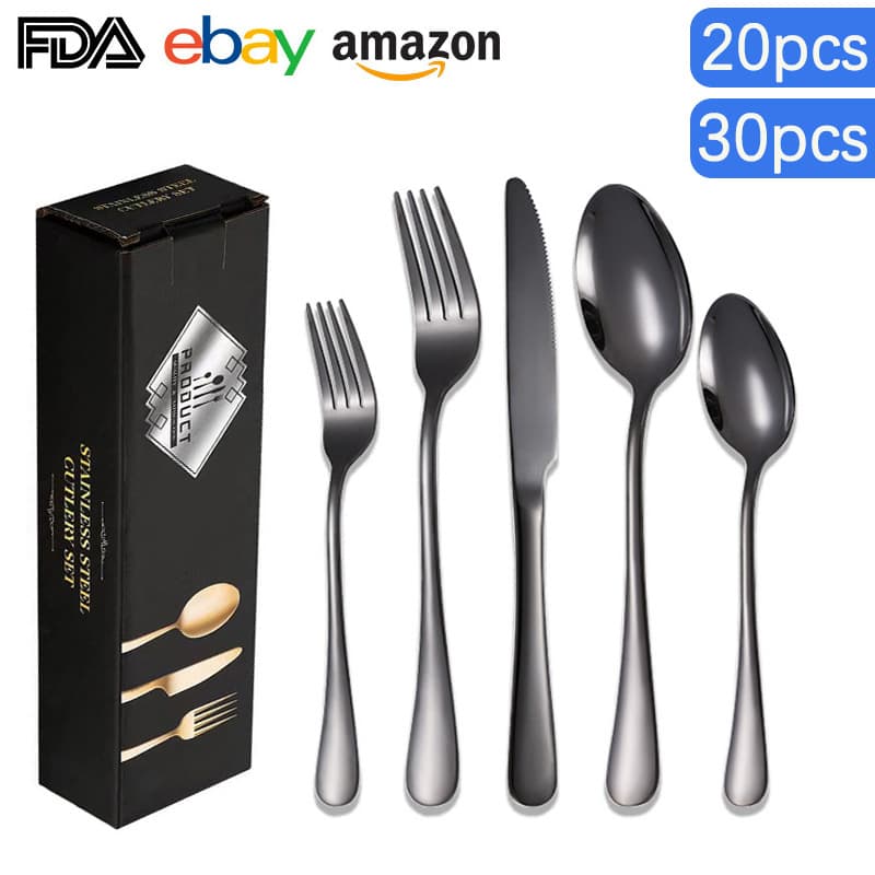 1010 stainless steel tableware 20/30 piece set of knife, fork and spoon hotel western steak knife, fork, dessert spoon set tableware