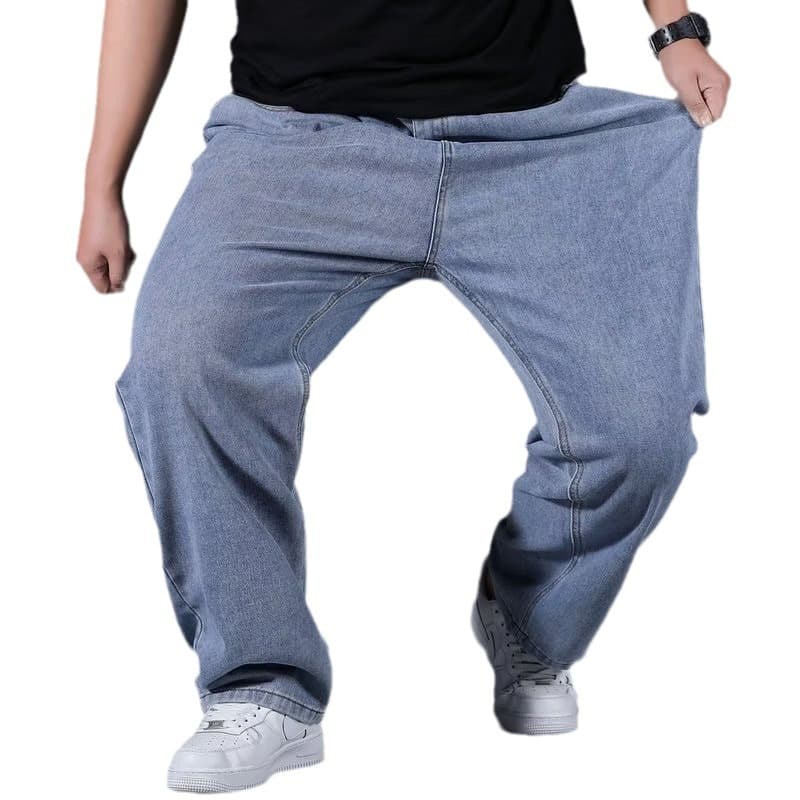 Cross-border Select Plus Size Big Man Jeans Men Loose Straight Casual Versatile Deep Crotch Durable Pants