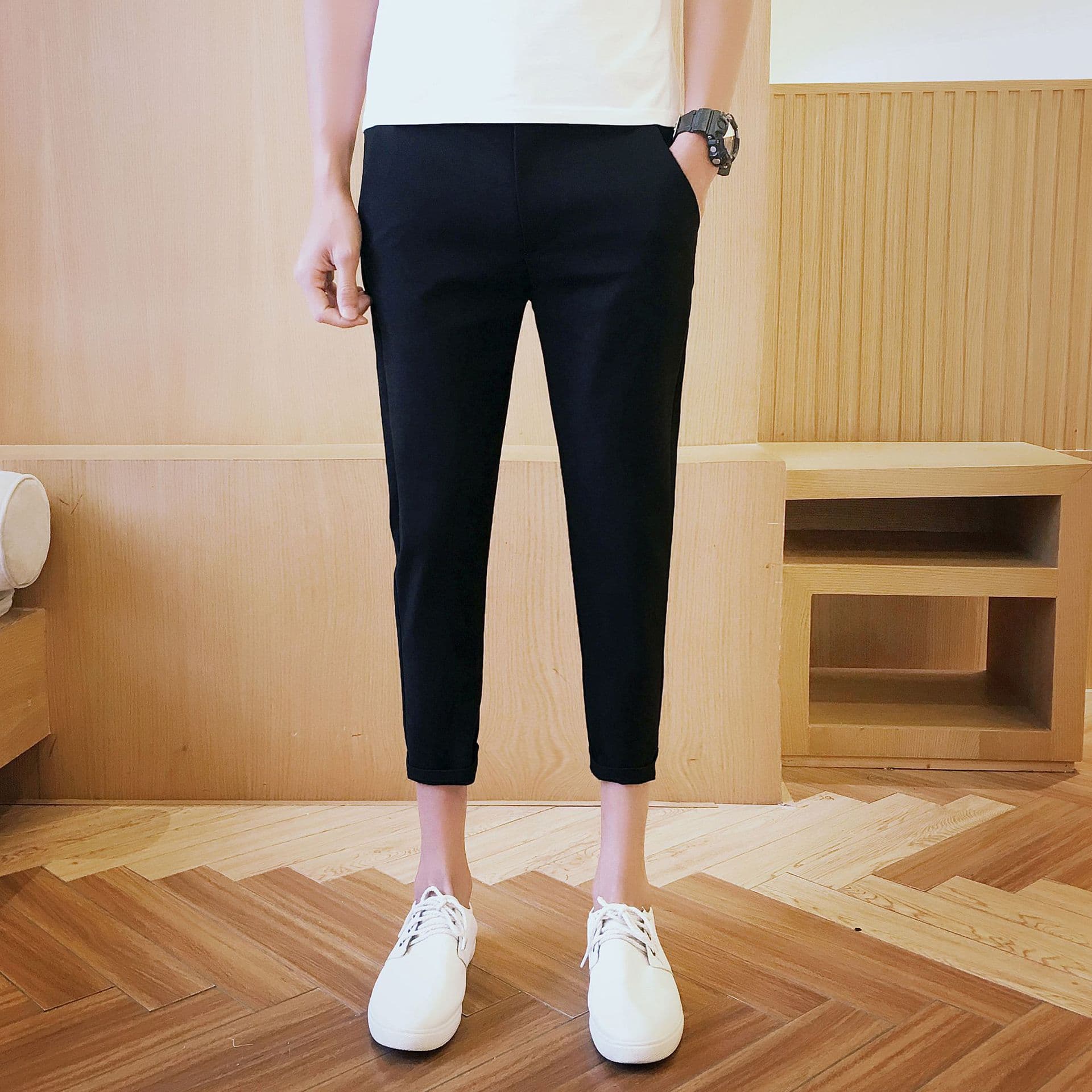 Stretch Cropped Pants for Men Slim Fit Summer Thin Casual Trousers Korean Style Trendy Skinny Pants Versatile Men's Temperament Ankle Pants