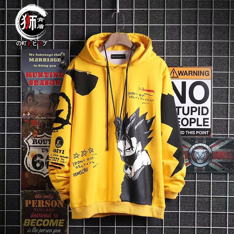 2025 Japanese Ins Hoodie Men Korean Fashion Anime Print Long Sleeve Hip Hop Patchwork Pullover