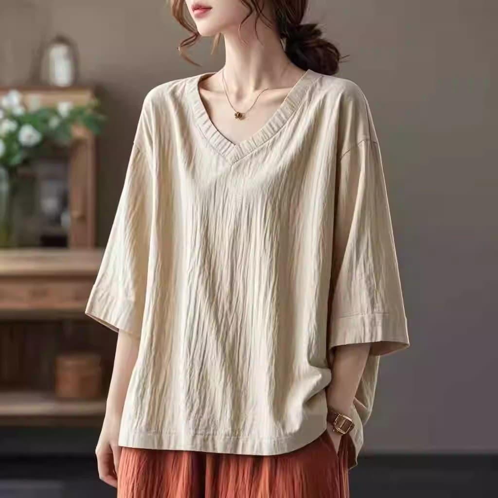 [Price Adjustment Link] T-Shirt 2025 Summer New Loose Versatile Plus Size V-Neck Short Sleeve T-Shirt for Plus Size Women Artistic