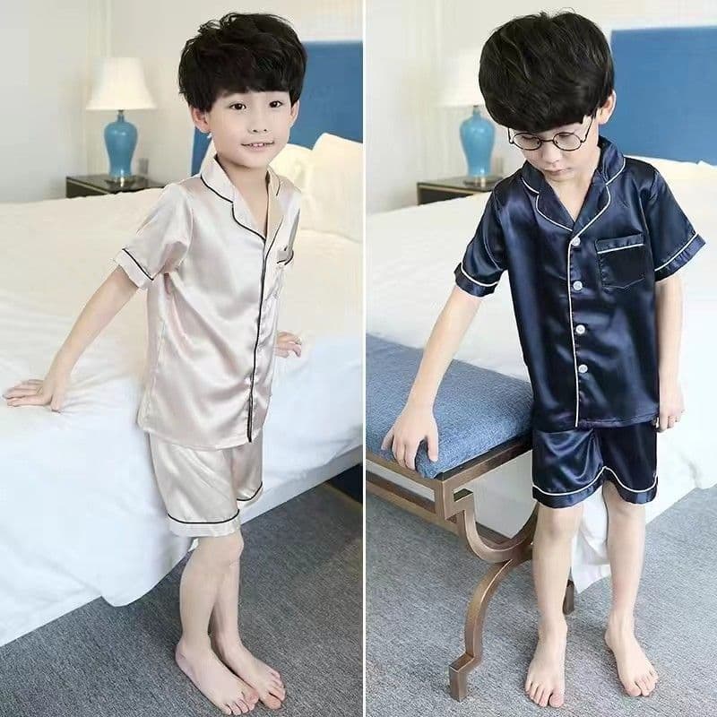 Children's pajamas, boys' home clothes, summer thin children's summer clothes, ice silk, medium and large girls' short-sleeved air-conditioned clothes
