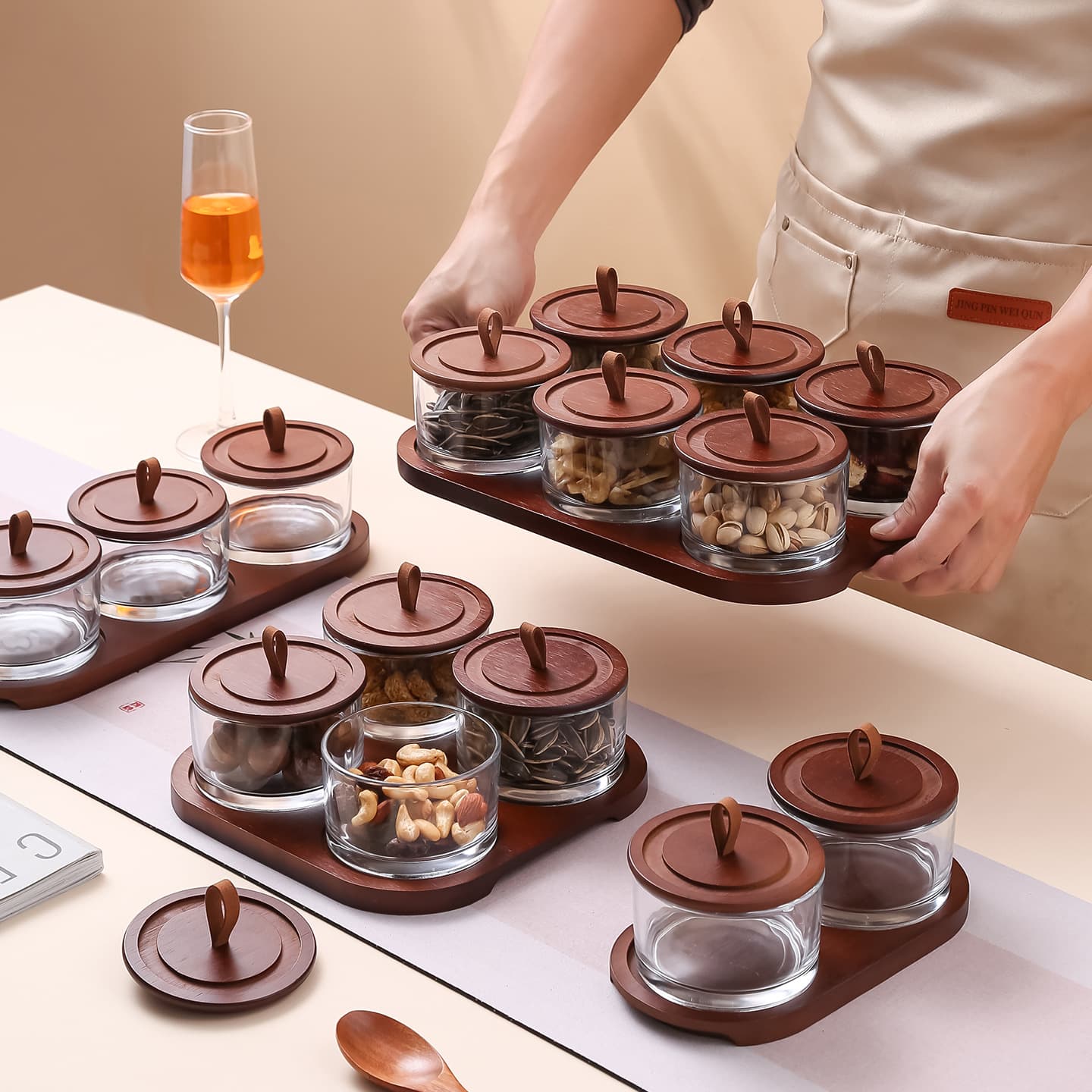 Dried Fruit Tray Living Room New Decoration Glass Jar Multi-Compartment Large Capacity Nut Tray Creative Style Snack Tray