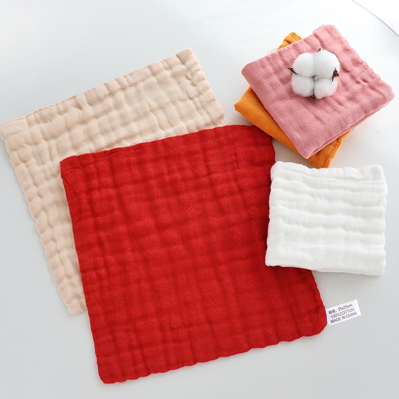 Baby Towel Pure Cotton Solid Color Burp Cloth Cross-border Gauze Square Towel Baby Bib Six-Layer Cotton Towel