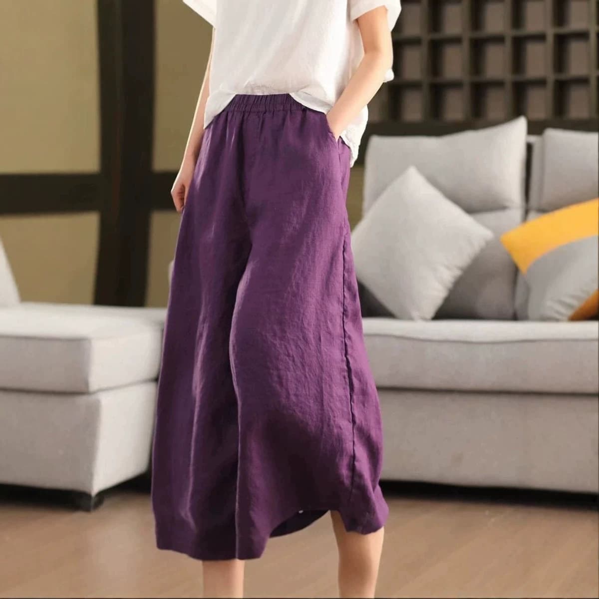 2026 Summer New Casual Cotton Linen Wide-leg Pants Women Retro Loose Wide-leg Pants Elastic Waist Slimming Linen Pants