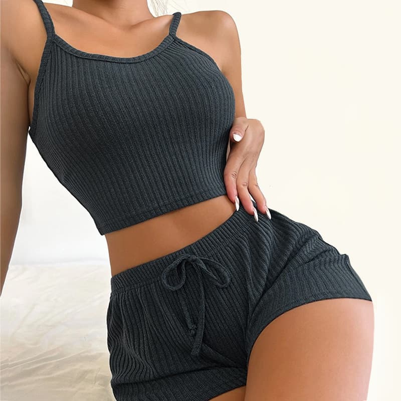 Hot selling Amazon foreign trade cross-border European and American suspenders with belly button exposed vest tops slim shorts bottoms women's fashion 26