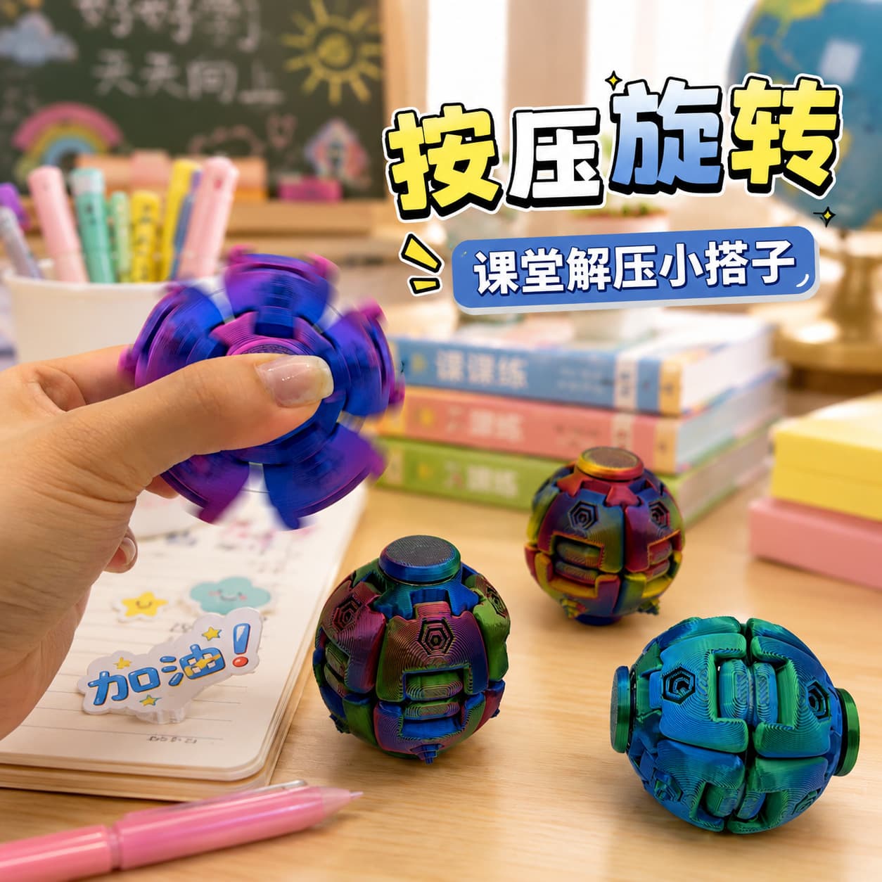 Hot Selling Press Rotating Carrot Tower Ball New Decompression Fidget Spinner Cross-Border Popular 3D Printed Gradient Metallic Color