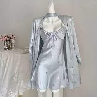 Plus Size Summer Butterfly Pure Desire Girl Ice Silk Summer Sexy Sleepwear Thin Padded Cup Pure Desire Style Nightgown Lingerie