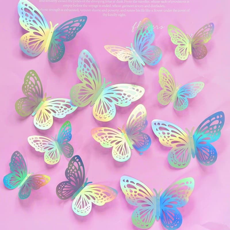 Cross-border ins style 3D colorful butterfly cake decoration PVC plastic sheet butterfly 12-pack party decoration supplies