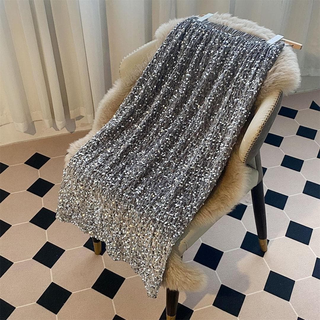 In Stock Split Hem Hip-Covering Silver Spring/Autumn Midi Skirt Sequin Half Skirt Designed Bodycon High-Waist Women's Fashion