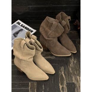 Relaxed Retro Style Folded Stacked Boots 2026 Autumn Winter New Block Heel Western Cowboy Pointed Toe Short Barrel Knight Boots