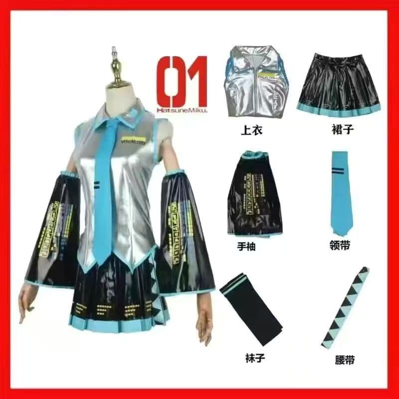 Hatsune Miku Cosplay Costume MIKU Official Outfit Japanese Anime Silver White Patent Leather JK Women's Cosplay Set