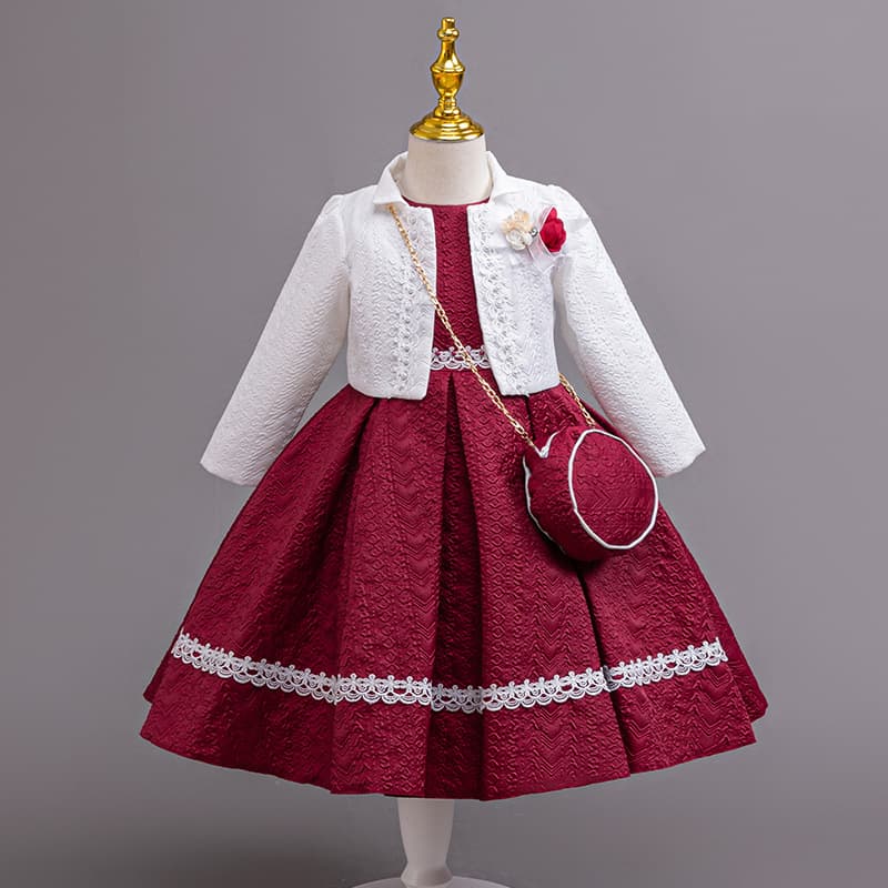 New Dress Three-Piece Set Children's Gown Flower Princess Dress Girl Model Runway Dress