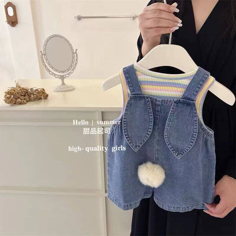 Girls summer short-sleeved T-shirt suit 2026 new fashionable children's 1 baby girl summer vest jeans
