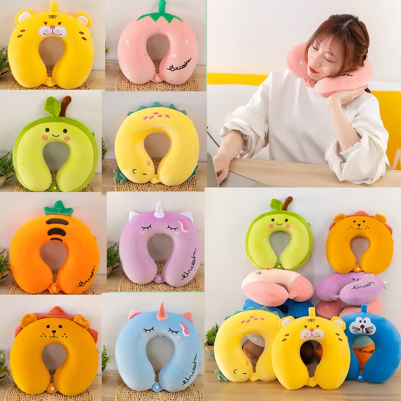 Memory Foam U-shaped Pillow with Cartoon Design, Customizable Logo for Promotional Gifts, Travel Pillow for Napping and Cervical Support