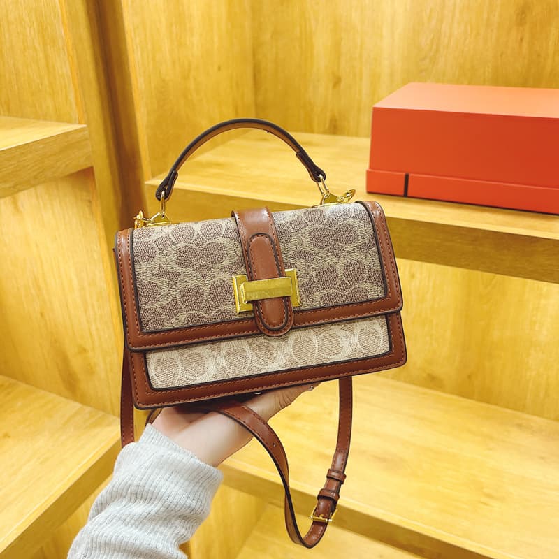 Wholesale Drop Shipping Cross-Border New Fashion Print Retro Handbag with Contrast Color High-End Shoulder Crossbody Bag