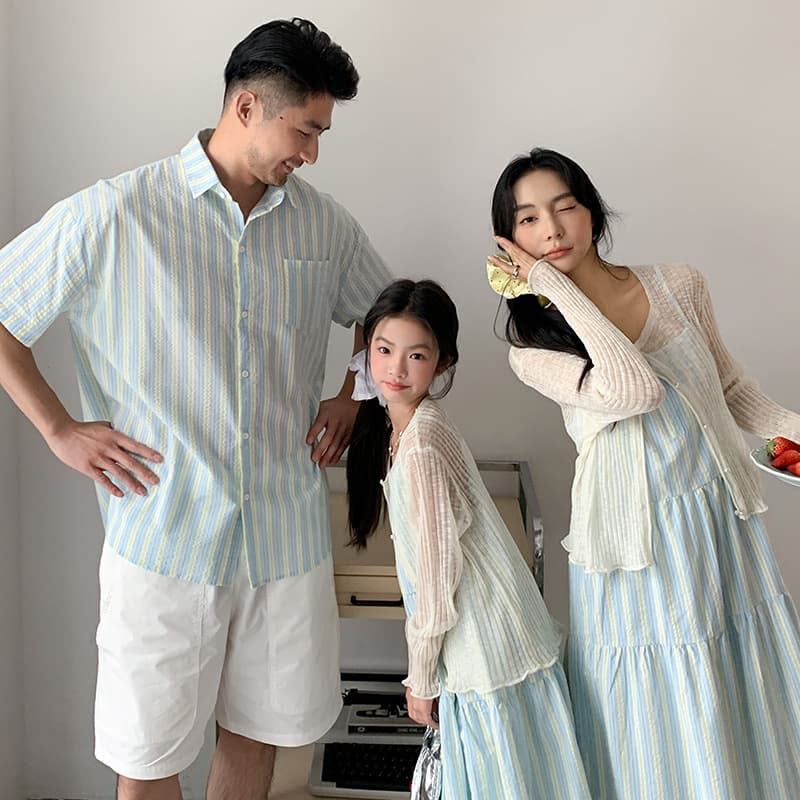 Family Matching Summer French Stripe Halter Dress Mother Daughter Stylish Age-Defying Beach Vacation Long Dress Trendy