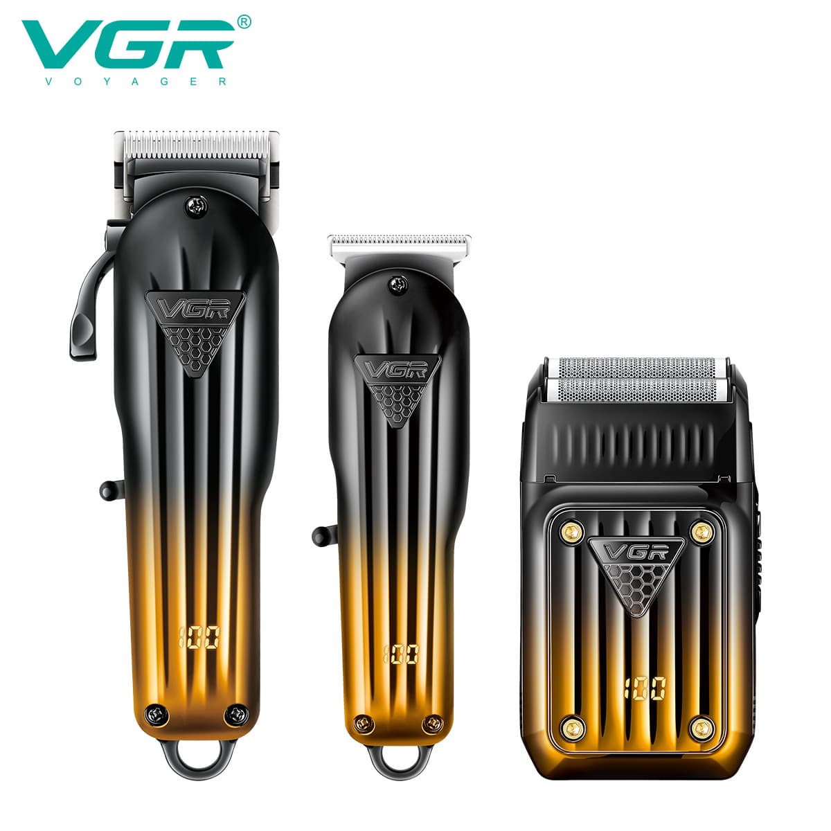 VGR644 New Cross-border Three-Piece Hair Clipper Set, Digital Display Men's Taper Hair Trimmer, Electric Shaver, Whitening Tool