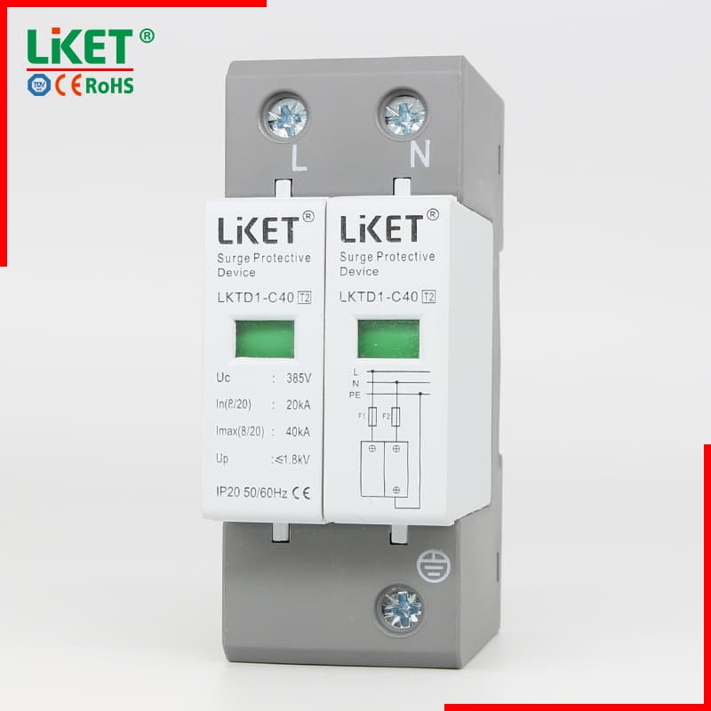 AC Surge Protector AC385V 2P 3P 4P 20/40KA T2 6080100 Lightning Arrester, Surge Protection