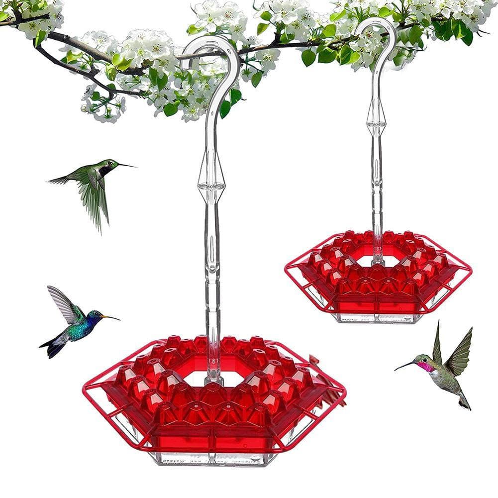 Hummingbird Feeder Hanging Red Hexagon with Hook Garden Bird Feeder
