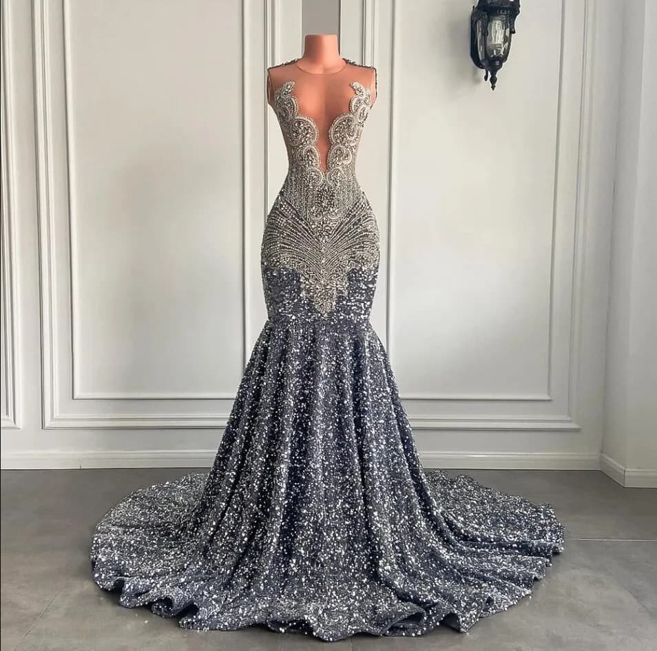 Sleeveless host evening dress 2025 new mermaid heavy industry evening dress small tail sexy evening dress wholesale