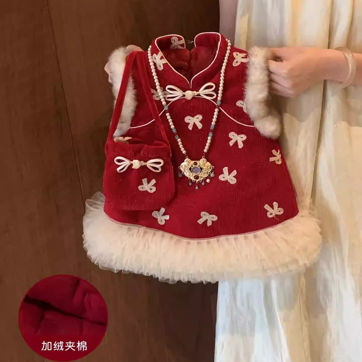 Cute Baby Girl Chinese Style Vest Dress Birthday Gown 2026 New Winter New Year Outfit Toddler Princess Dress