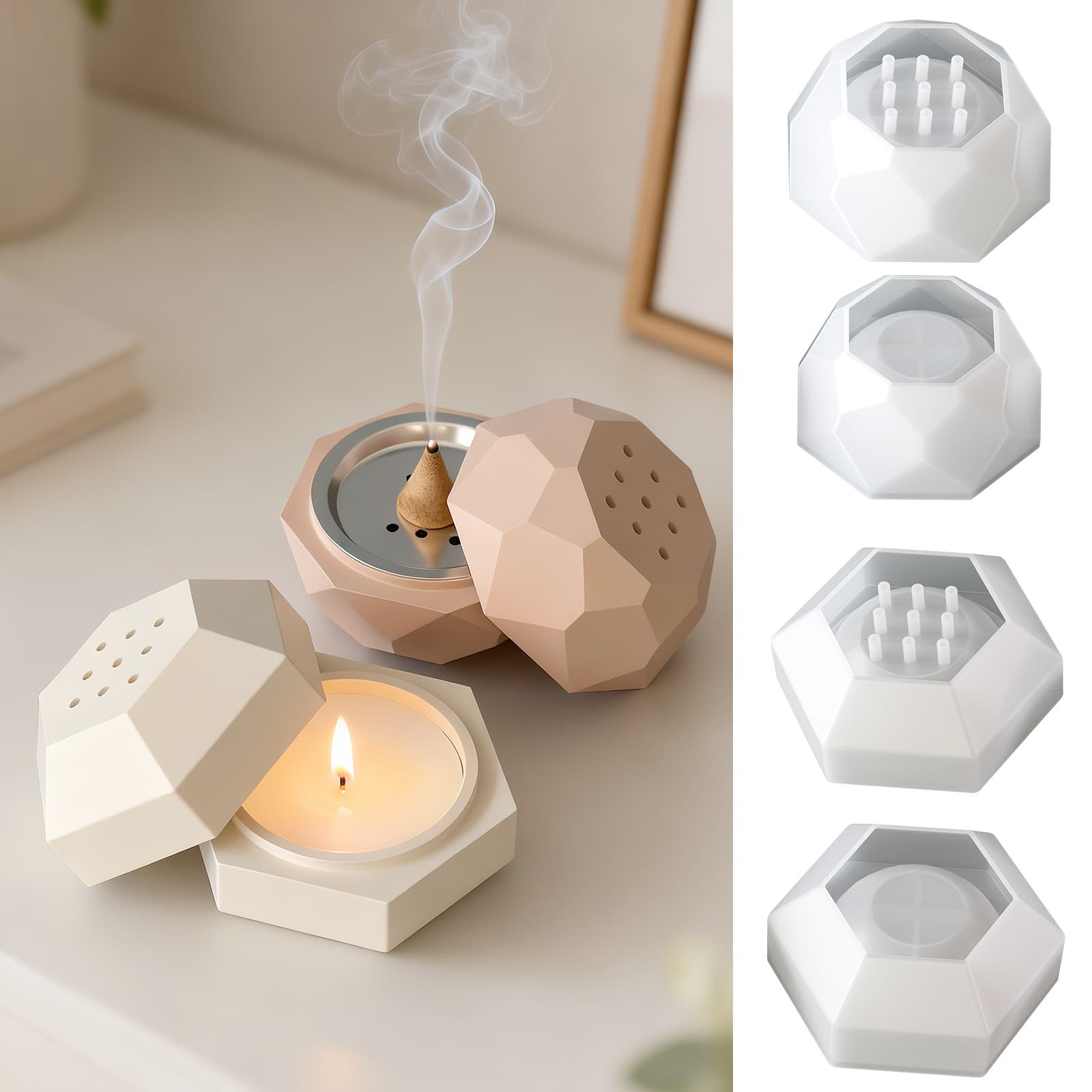Factory direct sales round cut candle cup gypsum ornament diy diamond aromatherapy stove mirror ornament silicone mold