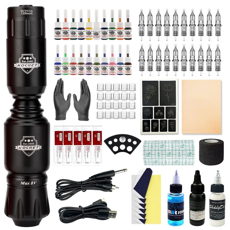 20-Color Tattoo Ink Set All-in-One Machine Cross-Border Wholesale Tattoo Pen Tattoo Machine Full Set Rocket Pen Wireless Power Supply