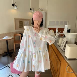 Jiwa Xianxian 2025 Spring/Autumn New Sweet Daisy Doll Collar Shirt Dress Loose Fitting Slimming Short Skirt for Women