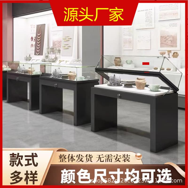 Museum display case exhibition hall showcase counter steel structure hydraulic display cabinet glass baking paint antique showcase