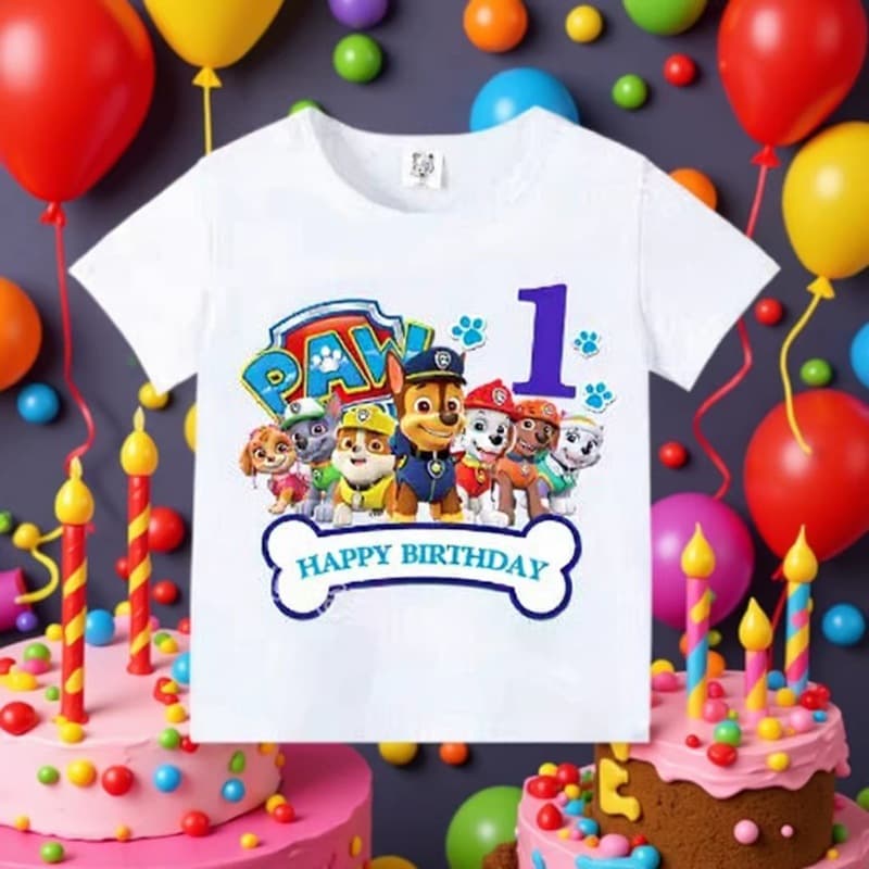 2026 New Children's Paw Patrol Birthday T-Shirt Cartoon Short Sleeve Boys Summer Cotton Baby Party Clothes