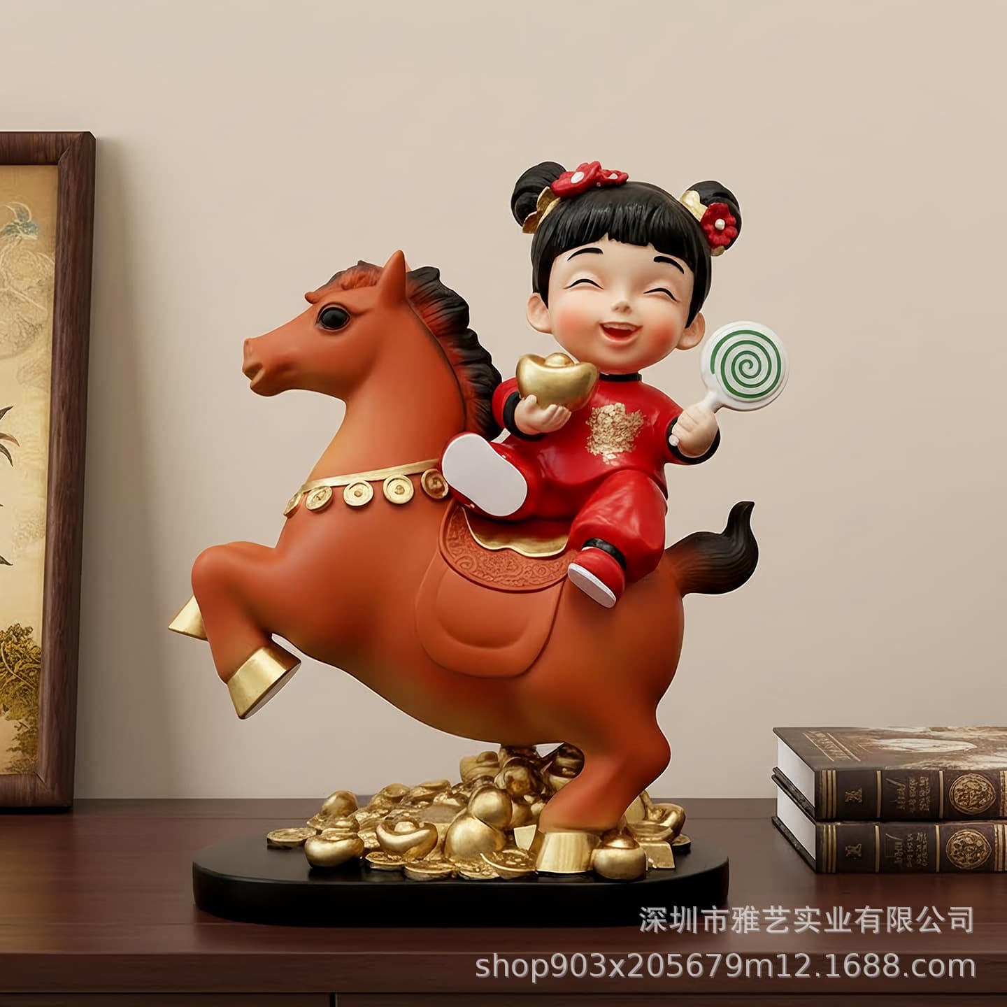 New Chinese Style Year of the Horse God of Wealth Girl Riding Horse Ornament Home Decoration Living Room Office Fortune Auspicious Decoration Gift