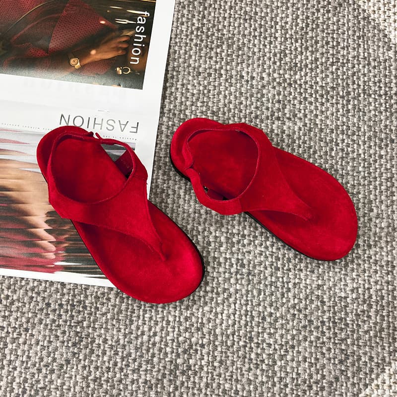Retro Thong Flat Sandals Red Flip Flops 2024 Summer Outer Wear with Skirt Vacation Beach Roman Shoes for Women