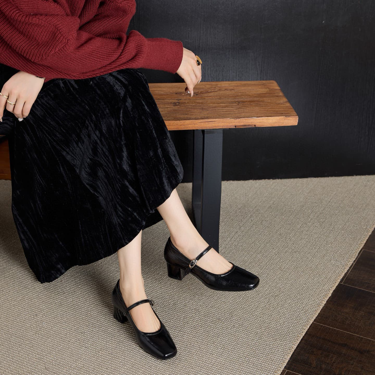 Square Toe Mary Jane Shoes Women 2026 Spring New One-Strap Mid Heel Shallow Single Shoes French Vintage Chunky Heel Women's Shoes