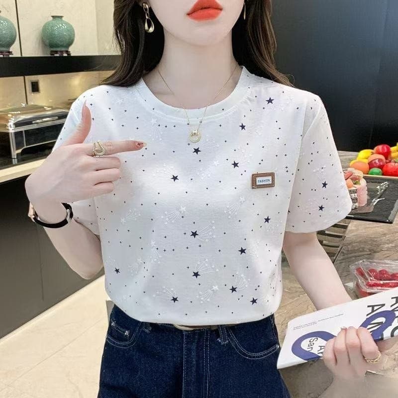 White Short Sleeve Women's T-shirt Loose Fit Half Sleeve Summer Fashion Korean Style plus Size Ladies' Top Crew Neck Tee