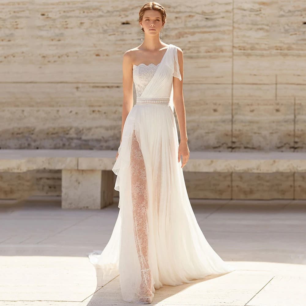 Amazon New Vacation Beach Wedding Photo Light Wedding Dress White Chiffon Backless Deep V Small Train Wedding Dress