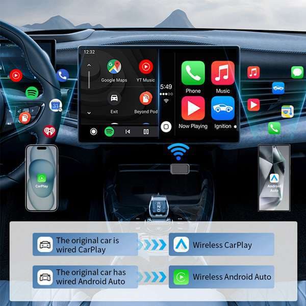1 Piece Color: Black + Silver Material: Plastic CarPlay Android Auto Two-In-One
