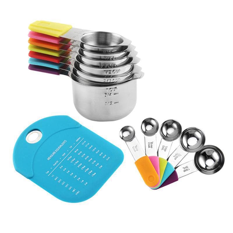 304 Stainless Steel Measuring Cup and Spoon Set with Silicone Magnetic Handle Baking Scraper Scale Plate