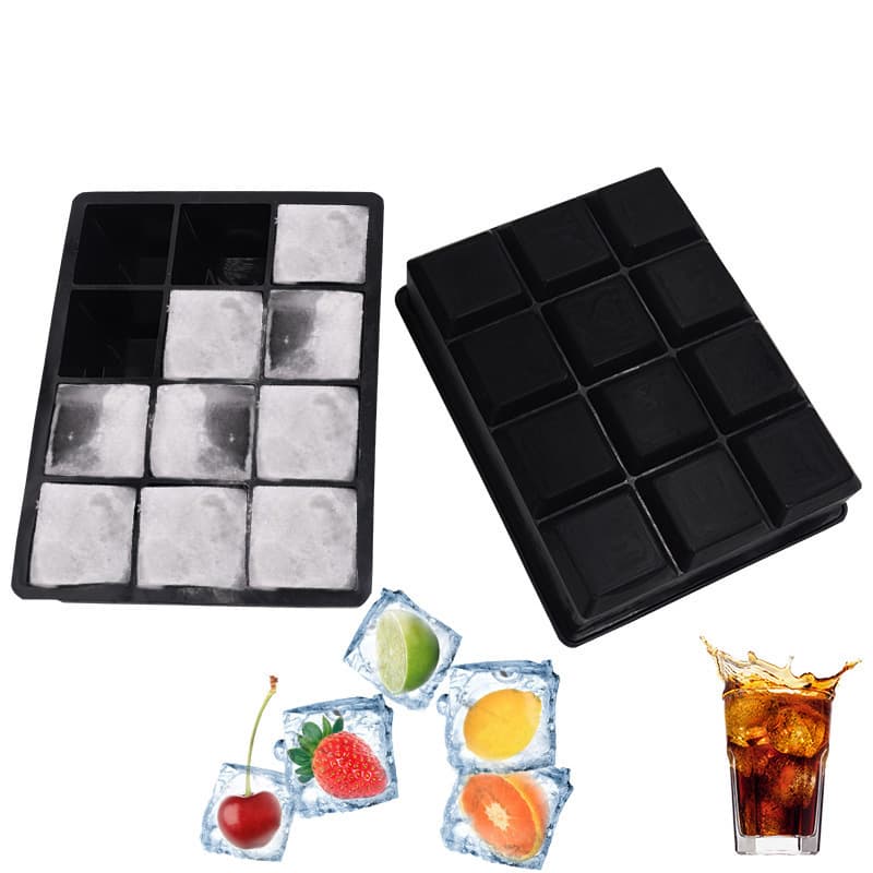 Factory direct sales 12-grid silicone ice tray 12-square ice box cold drink quick-frozen household silicone ice cube mold