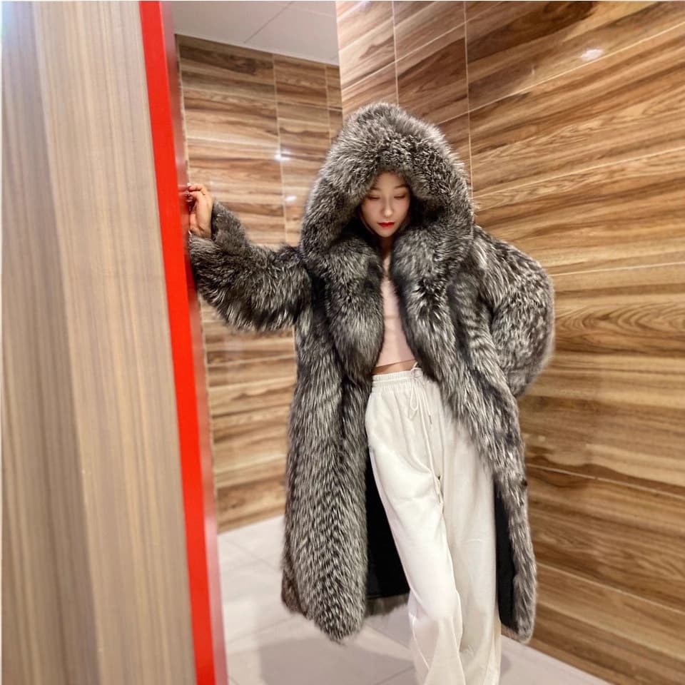 New Autumn/Winter Women's Fur Coat Full Fox Fur Long Trench Coat Fashion Fur Coat Slimming